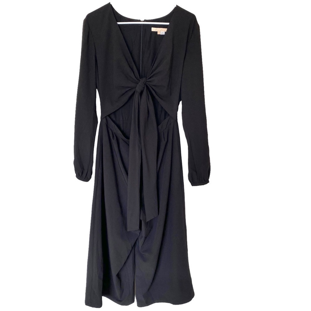 Hutch V-Neck Tie Front Cut Out Wide Leg Long Sleeve Jumpsuit in Black, Size 6